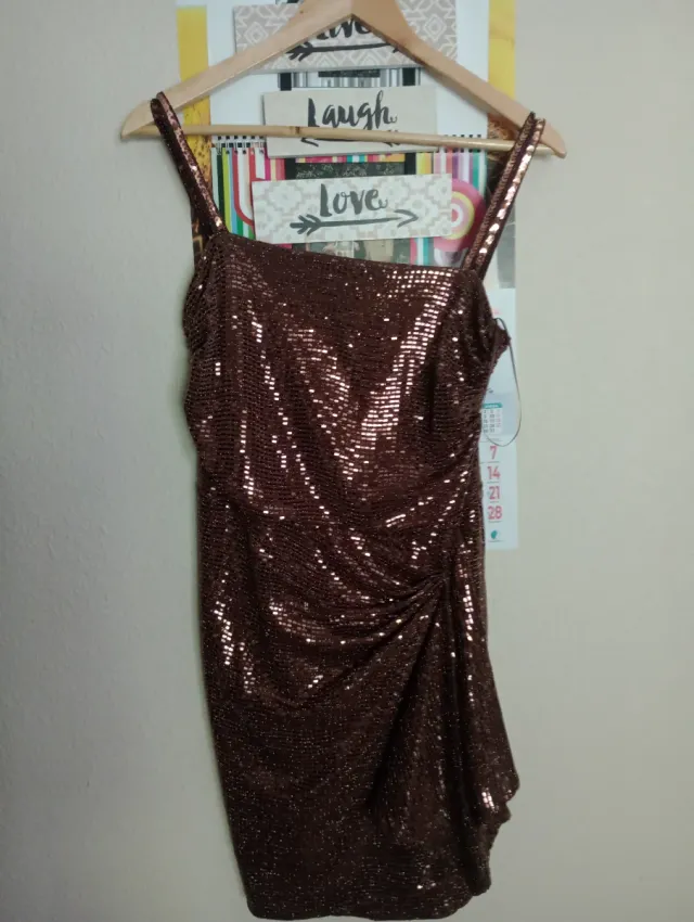 Vestido fiesta lentejuelas marrón oro y otro plata