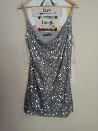 Vestido fiesta lentejuelas marrón oro y otro plata