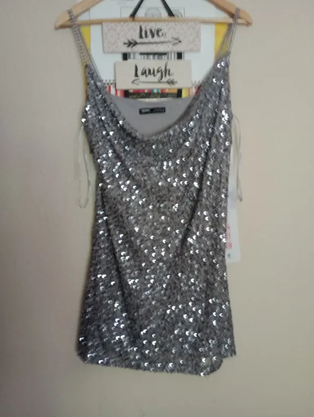 Vestido fiesta lentejuelas marrón oro y otro plata