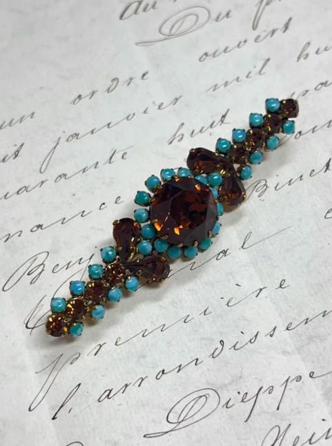 Broche vintage piedras marrones y turquesas