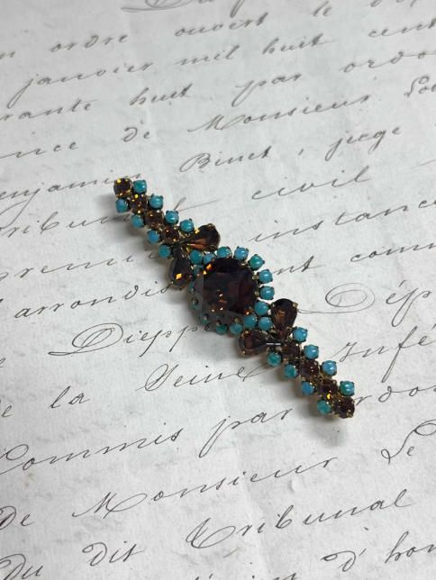 Broche vintage piedras marrones y turquesas