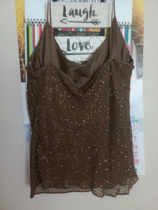 Top lentejuelas marrón tirantes