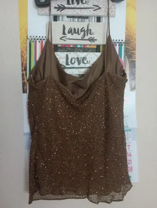 Top lentejuelas marrón tirantes