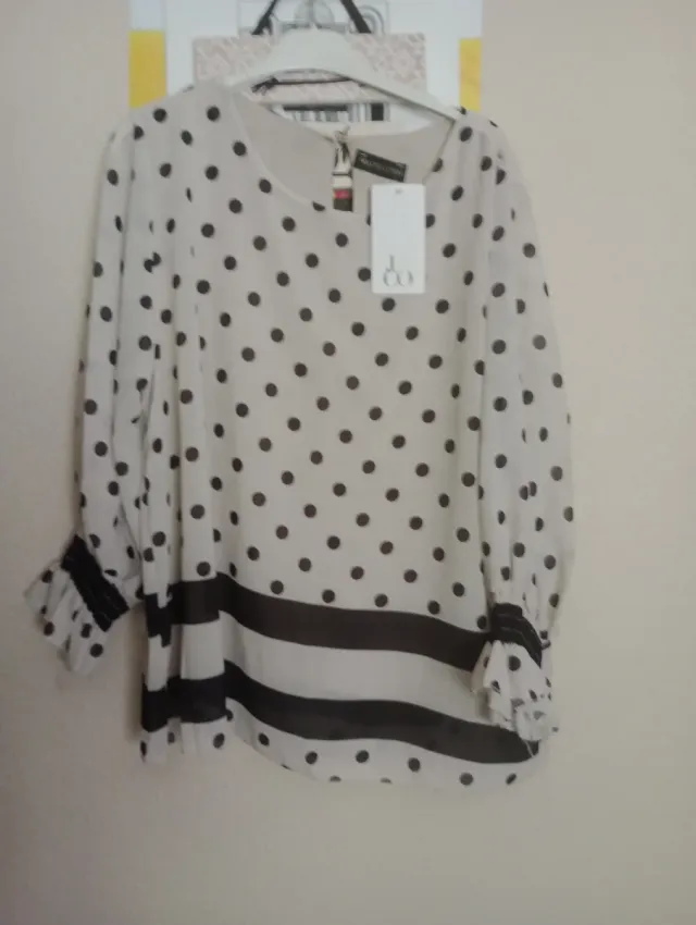 Blusa gasa lunares beige y negro