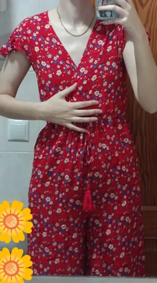 Mono largo y fresco, estampado flores rojo