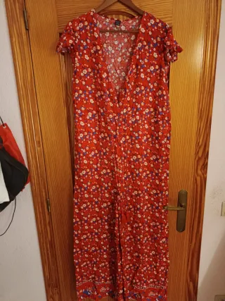 Mono largo y fresco, estampado flores rojo