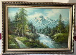 Cuadro paisaje montañoso con cascada