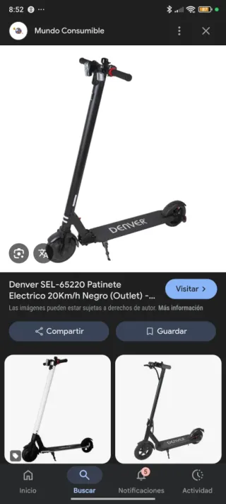 Patinete Eléctrico Denver SEL-65220 Negro