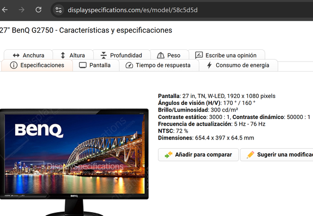 Monitor 27"  BenQ G2750  HDMI Senseye 3