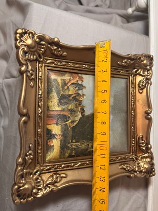 Pareja cuadros vintage costumbristas marco dorado