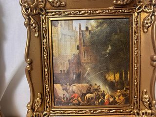 Pareja cuadros vintage costumbristas marco dorado