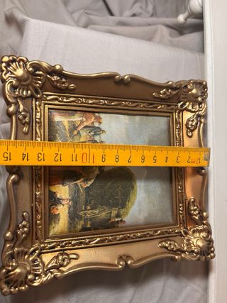 Pareja cuadros vintage costumbristas marco dorado