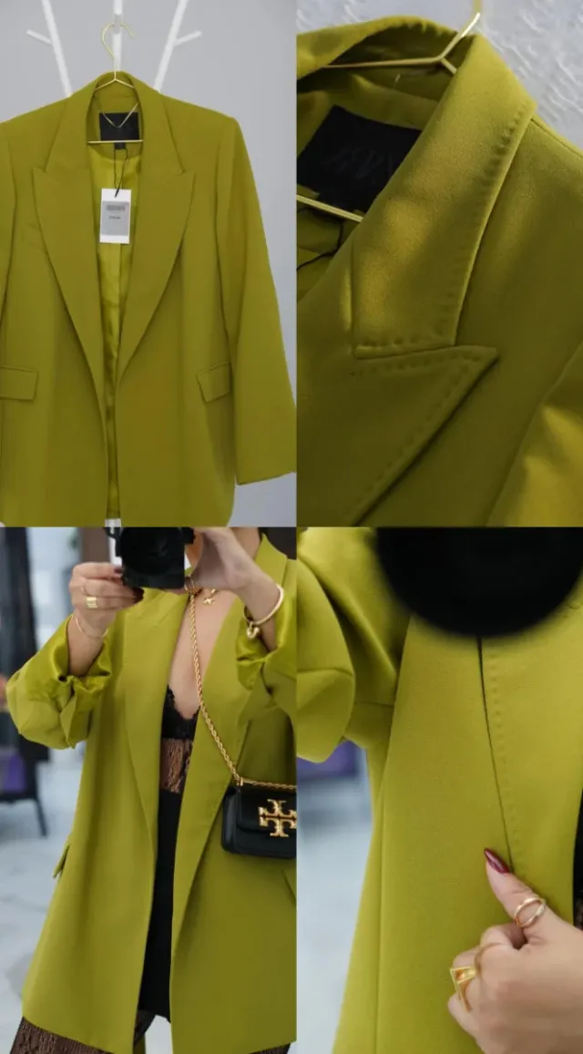 Blazer con cinturón a tono Olive green Zara