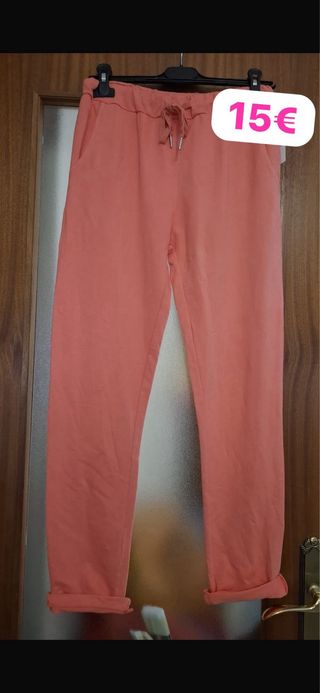 Pantalón fino verde amarillo y coral