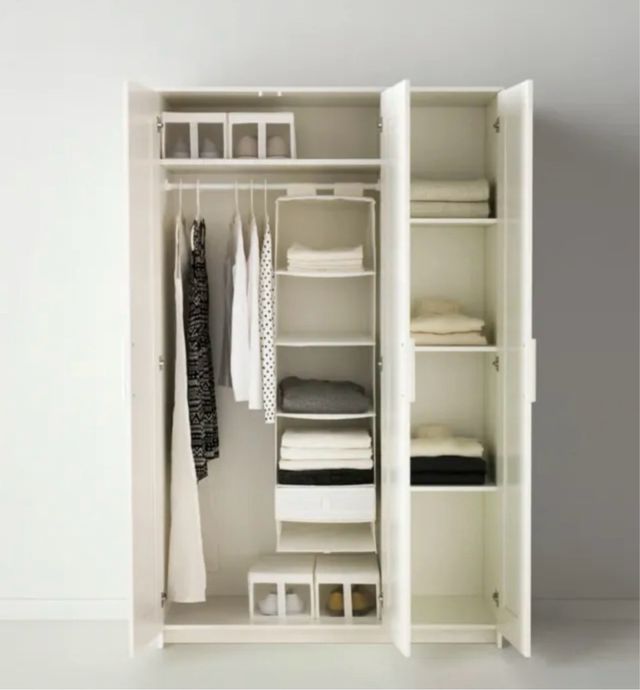 Guarda-roupa de 3 portas branco em madeira