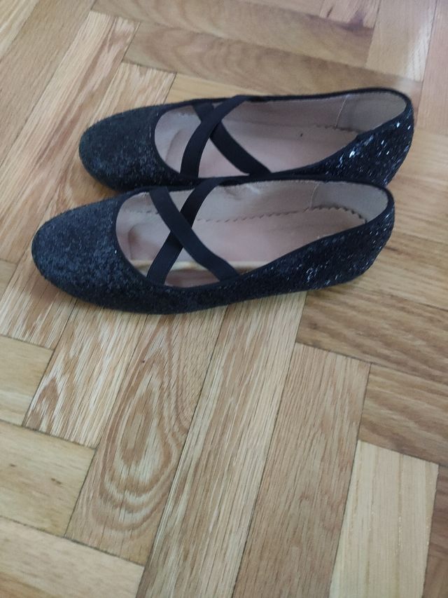 Zapatos niña brillantes negros talla 35