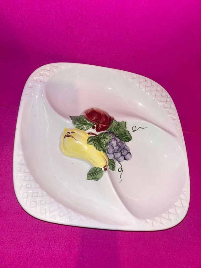 Plato Cerámica Barbotina Frutero Antiguo