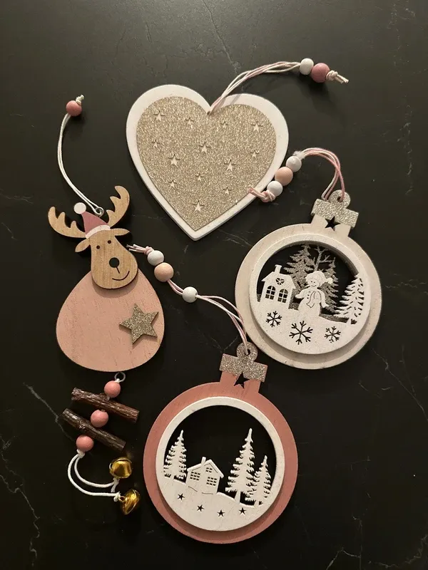 Decorazioni Natale Rosa Legno e Metallo