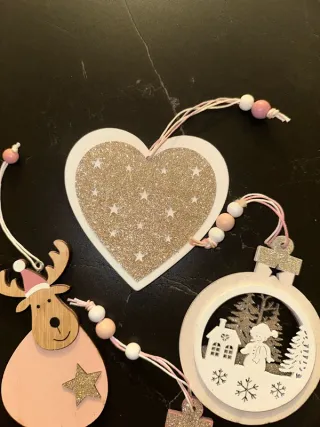 Decorazioni Natale Rosa Legno e Metallo