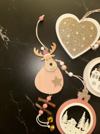 Decorazioni Natale Rosa Legno e Metallo