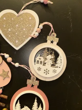 Decorazioni Natale Rosa Legno e Metallo