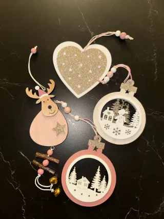 Decorazioni Natale Rosa Legno e Metallo