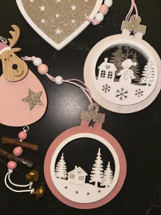 Decorazioni Natale Rosa Legno e Metallo