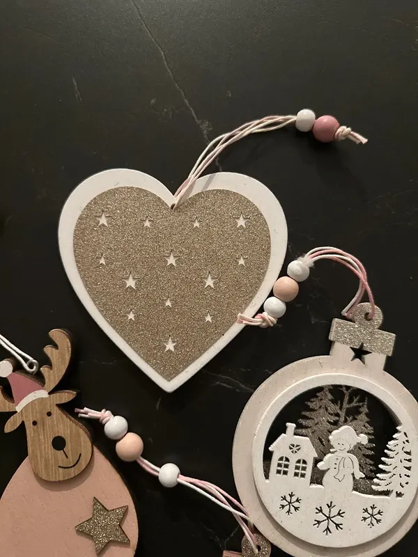 Decorazioni Natale Rosa Legno e Metallo