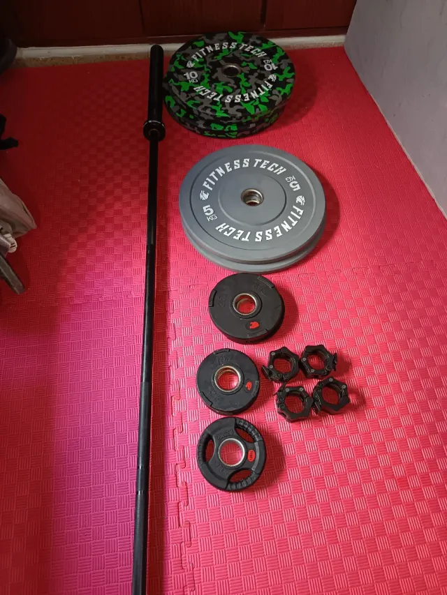 Kit Barra Olímpica y Discos Bumper + Accesorios