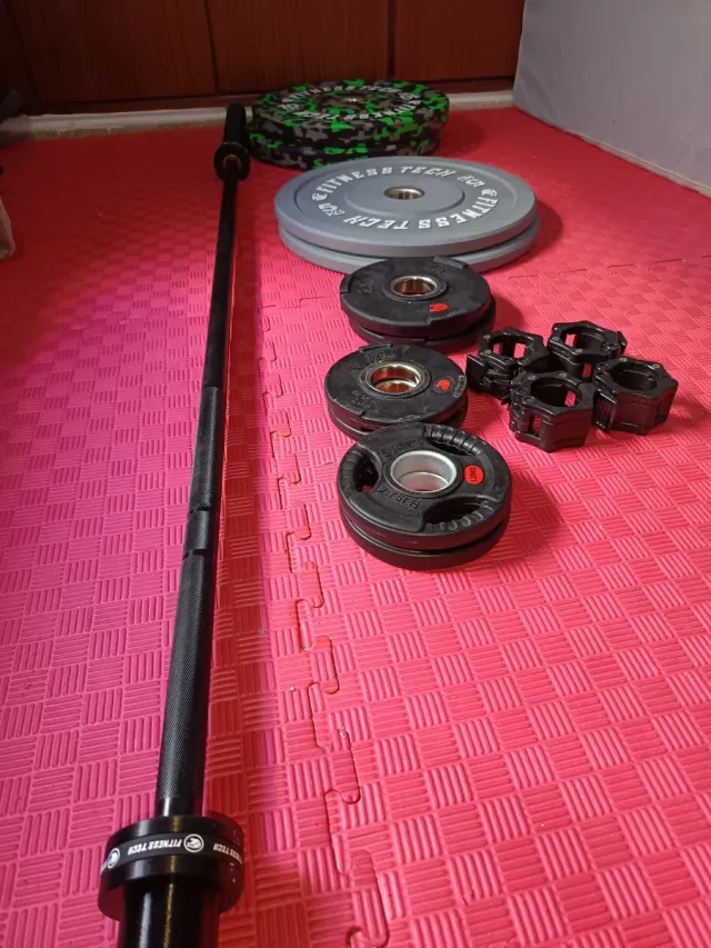 Kit Barra Olímpica y Discos Bumper + Accesorios