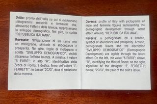 Moneta 5 Euro Italia 2023 Sviluppo Demografico