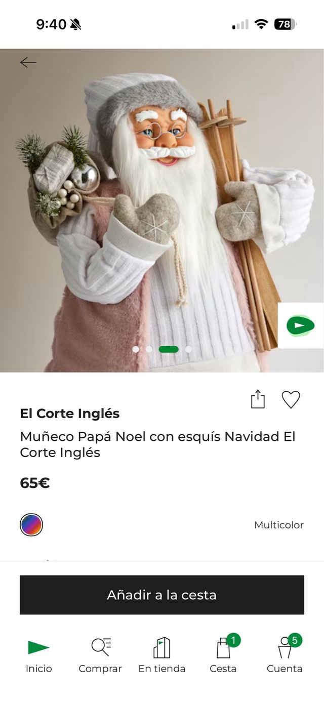 Muñeco Papá Noel con esquís El Corte Inglés