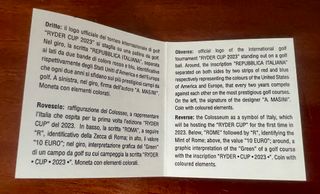 Moneta 10 Euro Ryder Cup Roma 2023 Argento