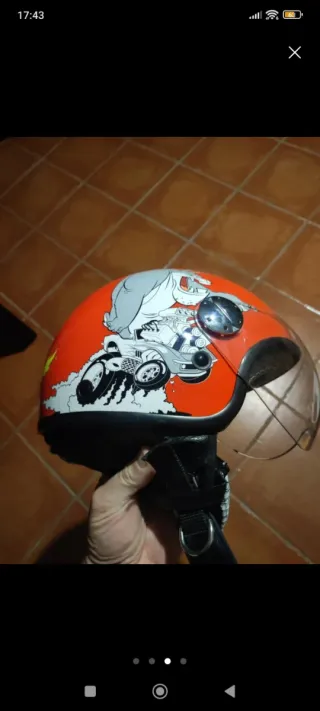 Casco Moto Infantil XS Naranja Dibujos