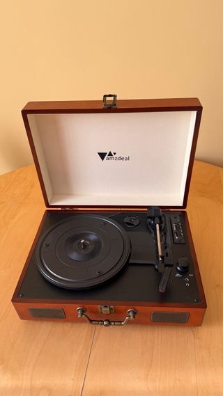 Giradischi da viaggio AMZDEAL in legno