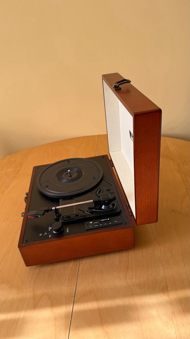 Giradischi da viaggio AMZDEAL in legno