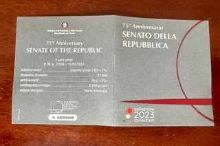 Italia 5 Euro 75° Anniversario Senato Ag Proof