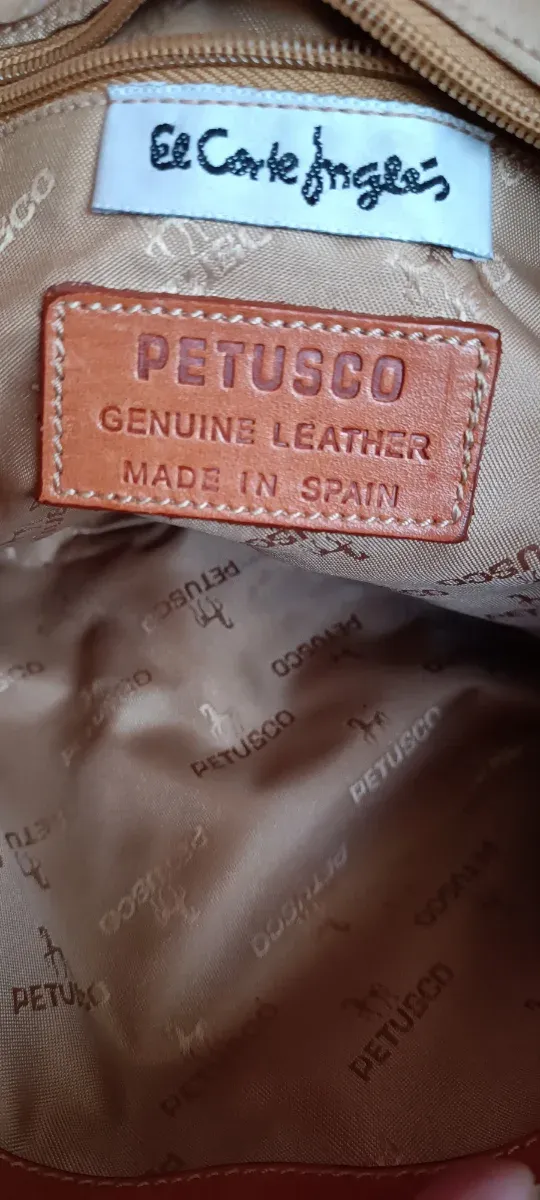 Bolso Petusco Marrón,asas y bajos de piel