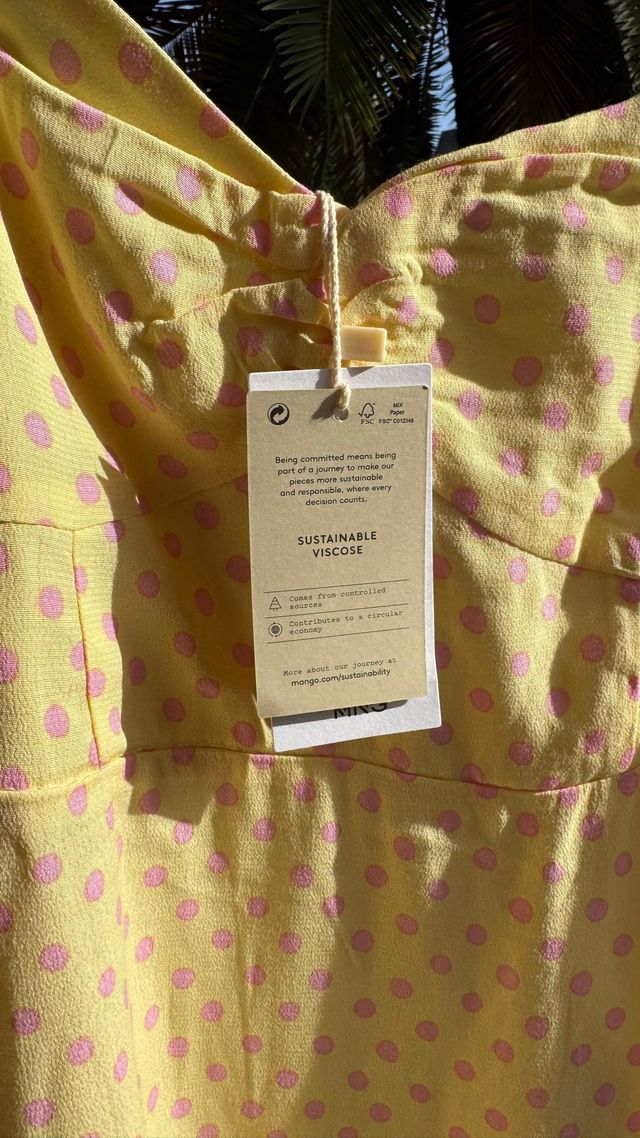 Vestido Mango amarelo com bolinhas rosas XXS