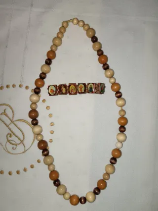 Conjunto collar y pulsera madera vintage