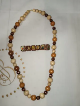 Conjunto collar y pulsera madera vintage