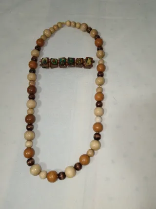 Conjunto collar y pulsera madera vintage