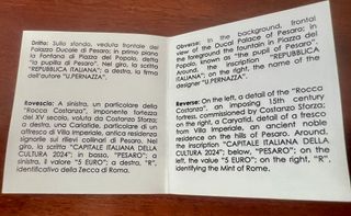 5 Euro Pesaro 2024 Capitale Italiana Cultura