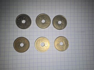 Lote 6 monedas 25 pesetas con agujero