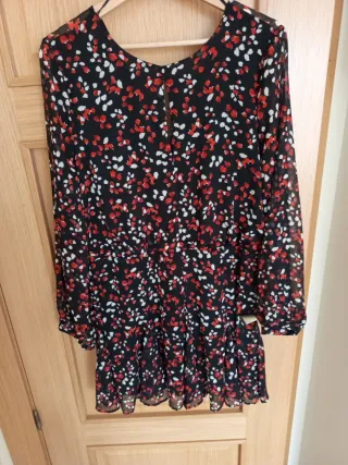 Vestido Zara Estampado Negro Rojo Talla XL