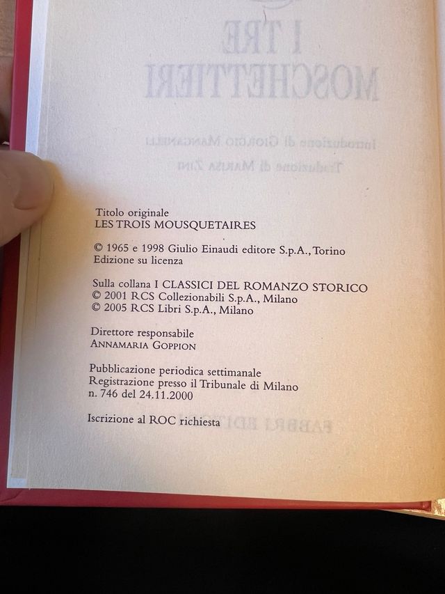 I tre moschettieri – Alexandre Dumas (ed. Fabbri)