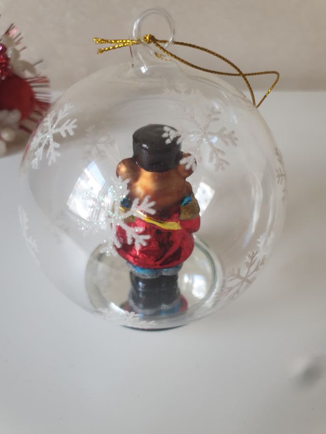 Palla Natale Vetro Orsetto Rosso Fiocchi Neve