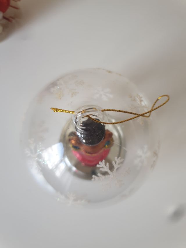 Palla Natale Vetro Orsetto Rosso Fiocchi Neve