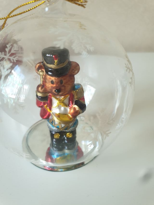 Palla Natale Vetro Orsetto Rosso Fiocchi Neve