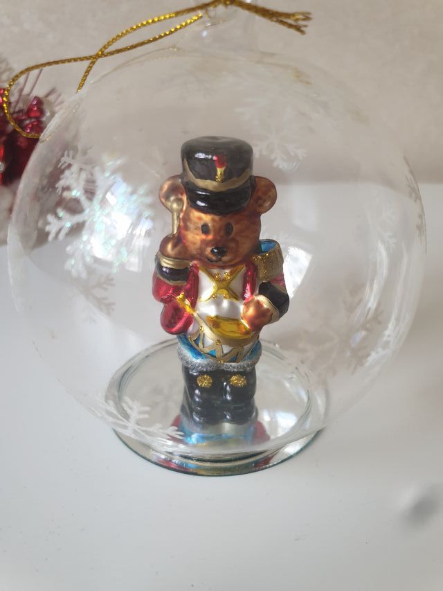 Palla Natale Vetro Orsetto Rosso Fiocchi Neve